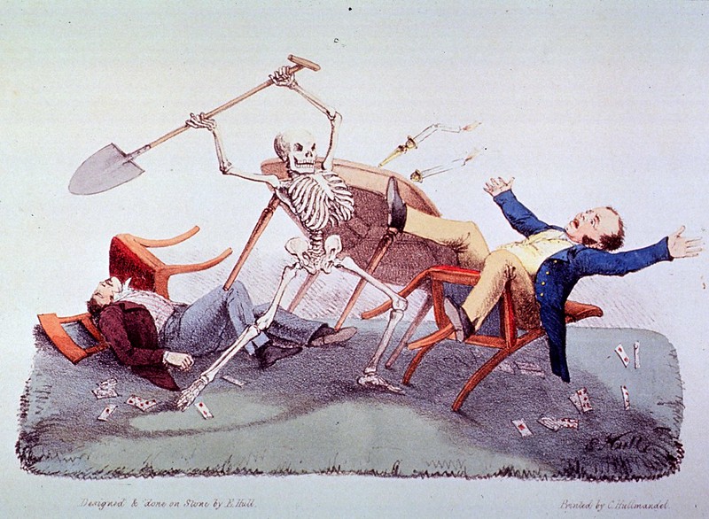 Death saw two players playing at cards
Author(s): Hull, Edward, fl. 1820-34, artist